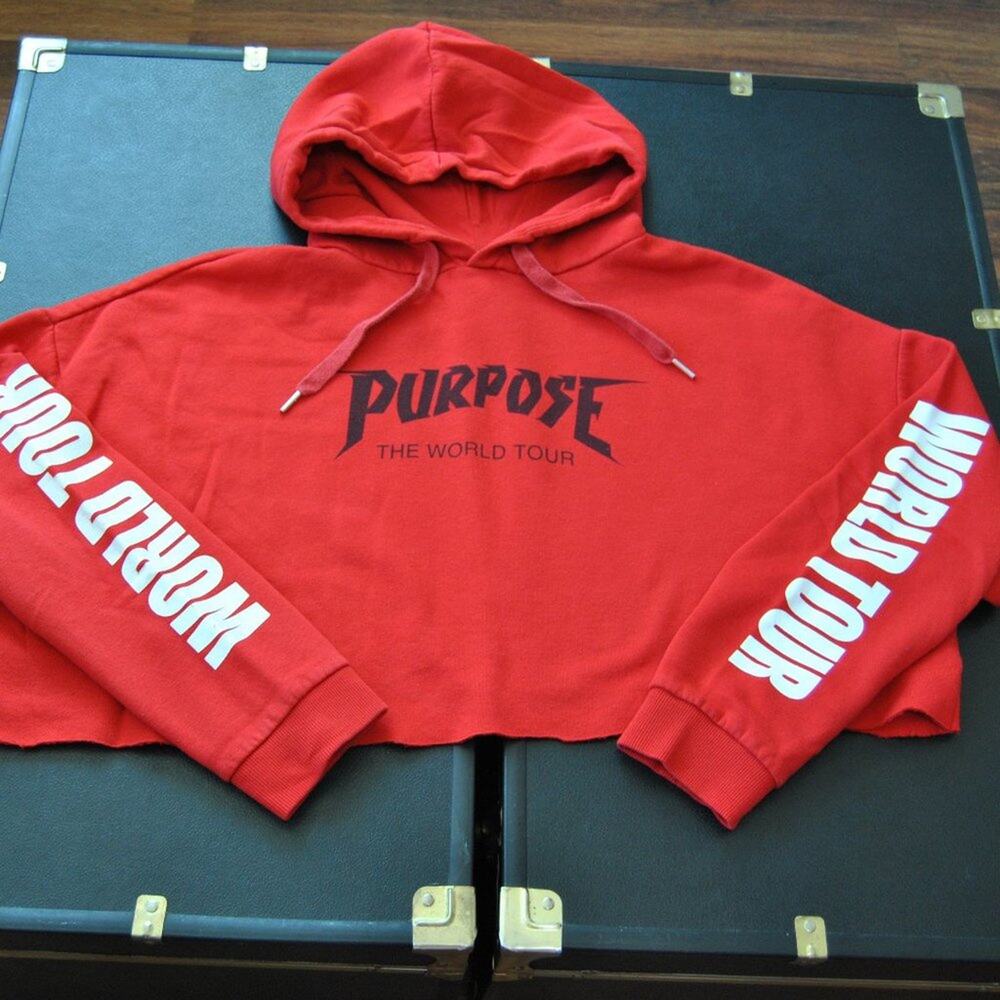 Justin Bieber Purpose The World Tour Red & White Crop Top Hoodie X-Large